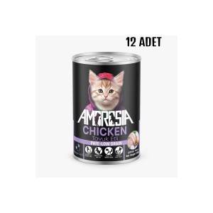 12 Adet Tavuk Etli Ambrossia Pate (PÜRE) Yavru Kedi Maması 400 gr