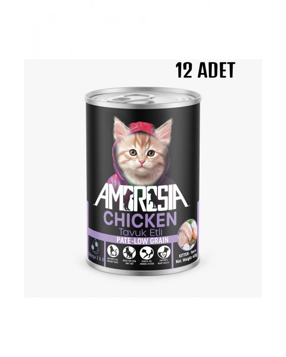 12 Adet Tavuk Etli Ambrossia Pate (PÜRE) Yavru Kedi Maması 400 gr